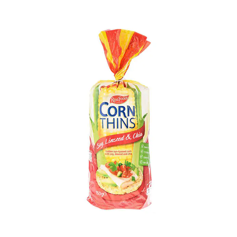 Real Foods Corn Thins Soy and Linseed, 150g