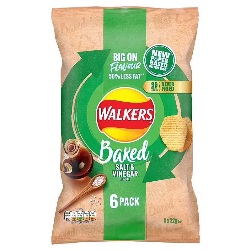 Walkers Baked Crisps Salt& Vinegar 6pack, 132g