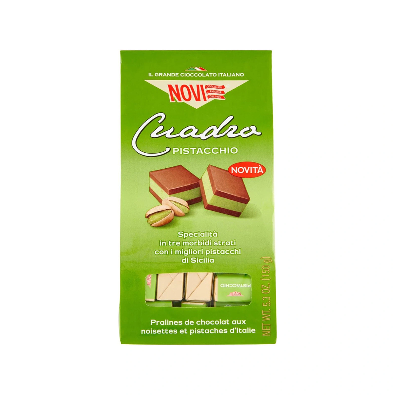 Novi Pralines Cuadro Pistachio, 150g